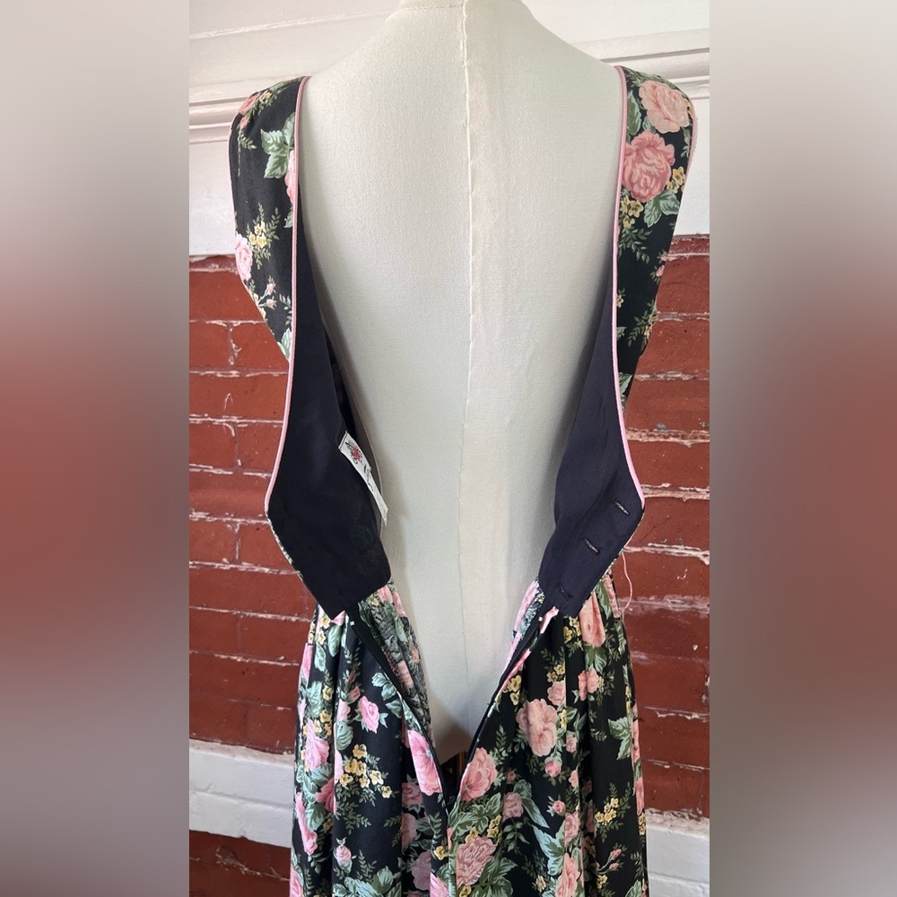 Vintage Lanz  80’s Black and Pink  Floral Midi Dress Sleeveless  Cottagecore - Picture 11 of 16